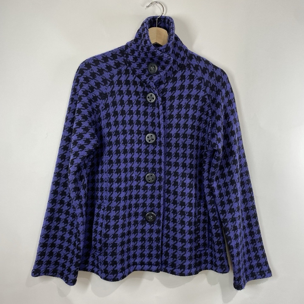 Coldwater Creek Womens Wool Houndstooth Knit Sweater Jacket Size XS Violet Retro
